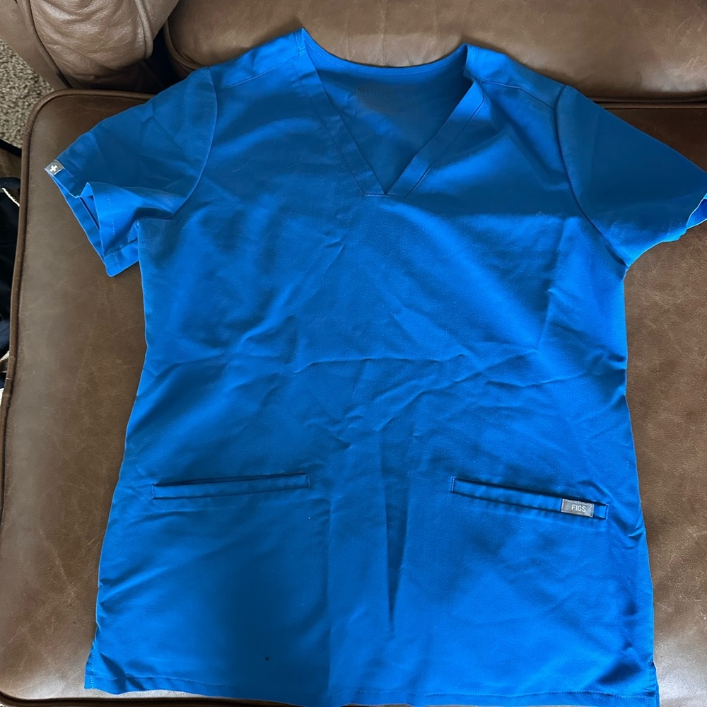 Figs Blue V-Neck Scrub Top